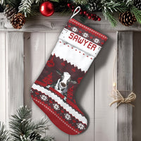 Nordic Farmhouse Holiday Stocking, Personalized Cow Christmas Stocking, Rustic Farm Animal Xmas Stocking, Custom Name Winter Fireplace Decor