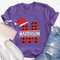 Custom Name Buffalo Plaid Holiday Graphic Tee, Personalized Plaid Christmas T-Shirt, Matching Family Xmas Shirt, Christmas Eve Present