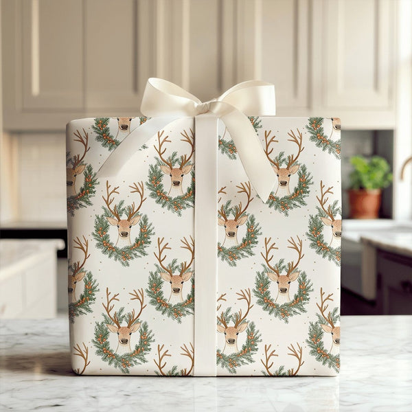 Woodland Deer Gift Wrap, Reindeer Wrapping Paper, Rustic Holiday Wrapping Paper, Christmas Gift Wrapping Paper, Forest Animal