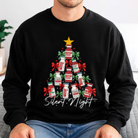 ICU Nurse Drug Vial Tree Sweatshirt, Silent Night Medical Christmas Sweatshirt, Healthcare Worker Crewneck, Humorous Nurse Holiday Sweatshirt