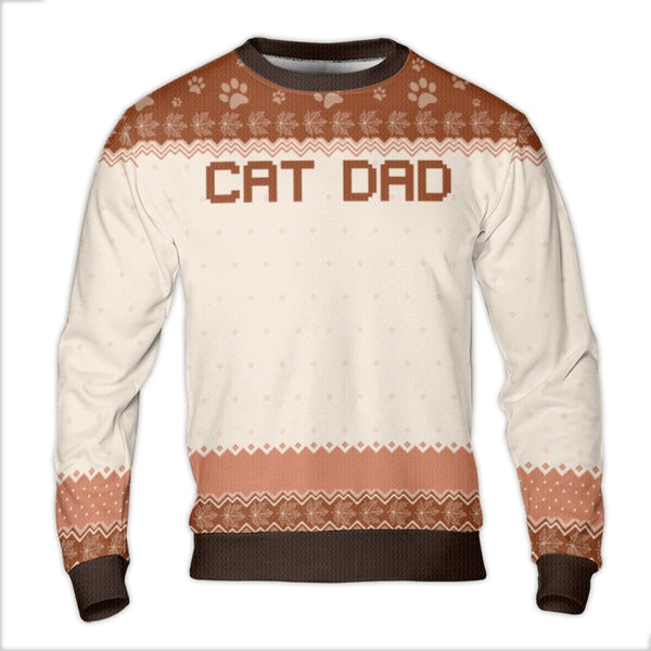 Festive Paw Print Fair Isle Sweater, Cat Dad Ugly Christmas Sweater, Humorous Cat Lover Holiday Sweatshirt, Pet Owner Xmas Pr