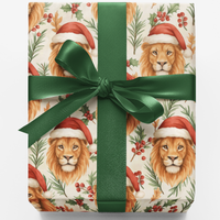 Festive Santa Hat Animal Gift Wrap, Christmas Lion Wrapping Paper, Safari Holiday Wrapping Paper, Animal Lover Xmas Present Paper Roll