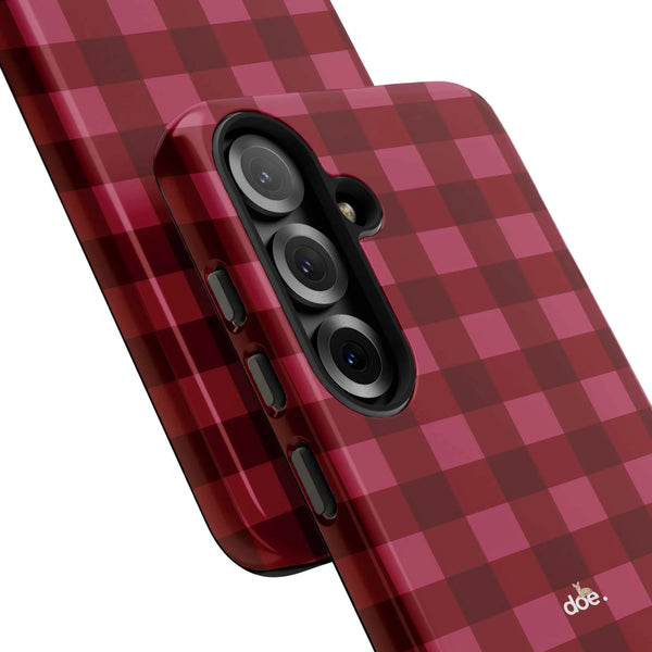 Holiday Checkered Pattern Phone Case, Red Buffalo Plaid Samsung Case, Dual Layer Tough Cover, Winter Christmas Galaxy Phone C