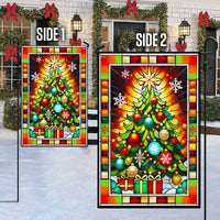 Festive Holiday Yard Flag, Stained Glass Christmas Tree Garden Flag, Double Sided Winter Lawn Flag, Seasonal Outdoor Decor