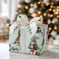 Christmas Dog Gift Wrap, Cavalier King Charles Spaniel Wrapping Paper, Red Bow Puppy Wrapping Paper, Pet Lover Holiday Present Gift Wrap