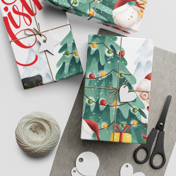 Santa and Snowman Gift Wrap, Watercolor Christmas Wrapping Paper, Festive Winter Holiday Gift Wrapping Paper, Adorable Xmas P