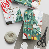 Santa and Snowman Gift Wrap, Watercolor Christmas Wrapping Paper, Festive Winter Holiday Gift Wrapping Paper, Adorable Xmas Paper Roll
