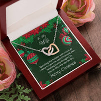 CZ Pendant, To My Wife Christmas Interlocking Hearts Necklace, Polished Steel Heart Necklace, Romantic Holiday Anniversary Present for Her