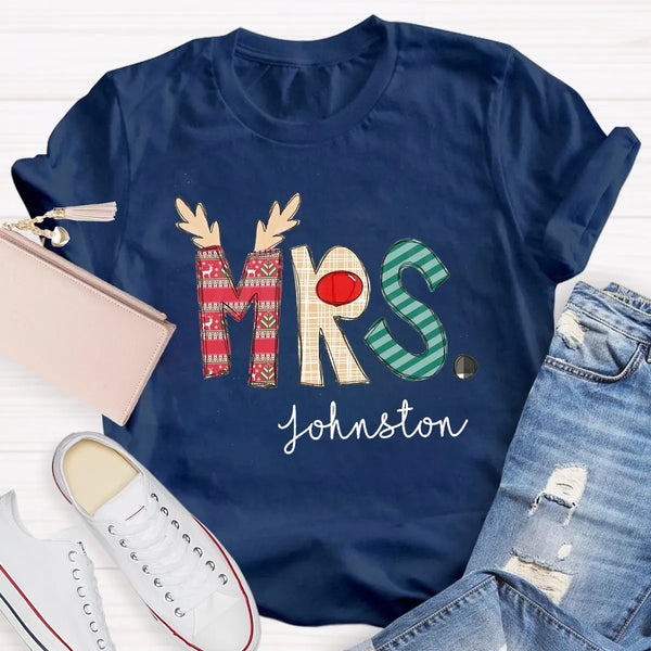 Custom Name Classic Holiday Graphic Tee, Personalized Christmas Teacher T-Shirt, Merry Christmas Educator Shirt, Teacher Xmas