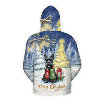 Scottie Dog Winter Scene Hooded Sweatshirt, Scottish Terrier Christmas Hoodie, Festive Xmas Canine Pullover, Pet Lover Holiday Present