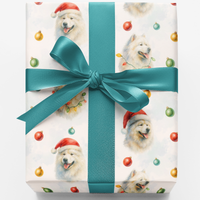 Santa Dog Holiday Gift Wrap, Samoyed Christmas Wrapping Paper, Adorable Samoyed Dog Wrapping Paper, Festive Dog Lover Christmas Present Packaging
