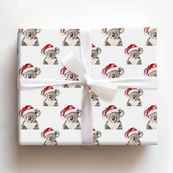 Santa Hat Animal Gift Wrap, Adorable Koala Christmas Wrapping Paper, Australian Koala Wrapping Paper Roll, Holiday Wrapping P