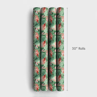 Tropical Flamingo Gift Wrap, Flamingo Christmas Wrapping Paper, Beach Holiday Wrapping Paper, Coastal Xmas Gift Wrap, Palm Leaf Present Roll