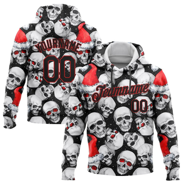 Personalized Xmas Hoodie, Custom Skull Santa Hat Christmas Hoodie, Holiday Skull Pullover Hoodie, Custom Christmas Sweatshirt