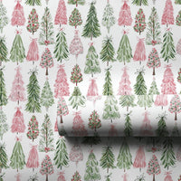 Watercolor Holiday Gift Wrap, Pink and Green Tree Wrapping Paper, Adorable Tree Christmas Wrapping Paper, Festive Modern Wrapping Paper Roll
