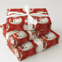 Red Holiday Gift Wrap Paper, Watercolor Snowman Christmas Wrapping Paper, Adorable Snowmen Winter Christmas Wrapping Paper Roll Present Wrap