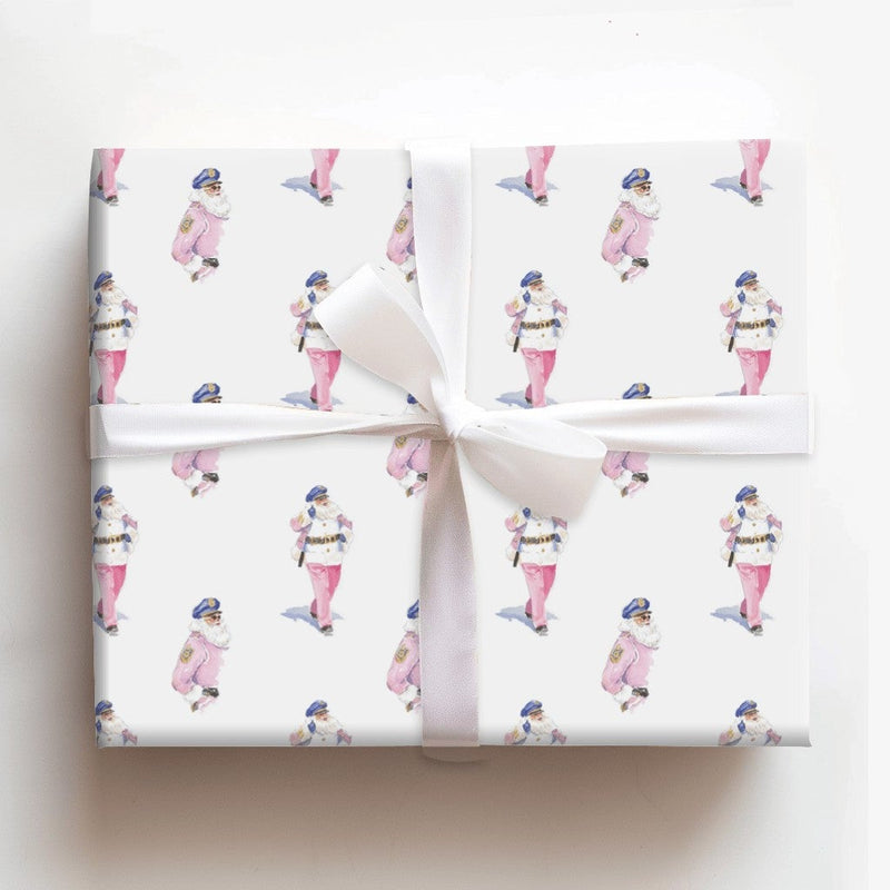 Law Enforcement Gift Wrap, Pink Police Santa Wrapping Paper, Watercolor Police Officer Christmas Wrapping Paper, Adorable Holiday Gift Wrap