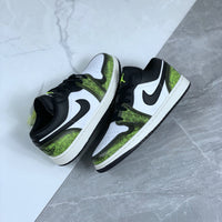 Low Top Sneakers, White Green Colorway, Cracked Pattern, Lace Up Design, Casual Gift for Sneaker Fans