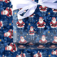 Humorous Denim Santa Gift Wrap, Santa in Blue Jeans Wrapping Paper, Starry Night Christmas Wrapping Paper, Whimsical Holiday Gift Wrap Roll