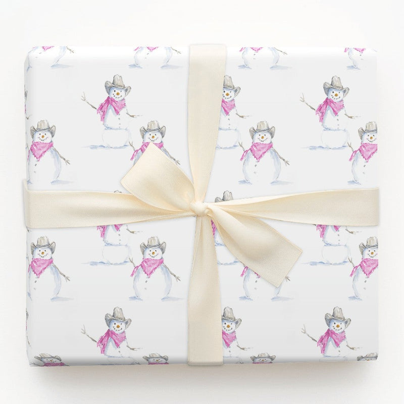 Western Holiday Gift Wrap, Cowboy Snowman Wrapping Paper, Watercolor Pink Bandana Snowman Wrapping Paper, Rustic Country Christmas Wrap