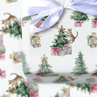Watercolor Kitten Tree Gift Wrap, Tabby Cat Christmas Wrapping Paper, Humorous Cat Lover Holiday Wrapping Paper, Xmas Gift Wrapping Paper