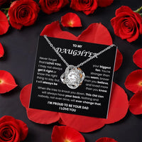 CZ Crystal Knot Necklace from Dad, Daughter Love Knot Necklace Lion Quote Card, Meaningful Daughter Necklace, Christmas Birthday Jewelry
