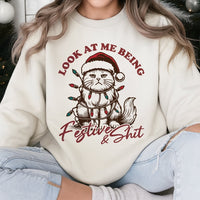 Grumpy Kitten in Santa Hat Crewneck, Humorous Cat Christmas Sweatshirt, Sarcastic Holiday Cat Mom Pullover, Adorable Xmas Present for Cat Lovers
