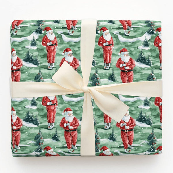 Golfer Holiday Gift Wrap, Golfing Santa Christmas Wrapping Paper, Sporty Santa Wrapping Paper, Golf Lover Present Wrap, Xmas 