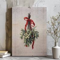Vintage Botanical Christmas Holiday Illustration, Mistletoe Canvas Wall Art Download, Farmhouse Winter Wall Decor, Printable Art