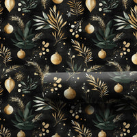 Botanical Black Christmas Gift Wrap, Gold Ornament Wrapping Paper, Elegant Holiday Greenery Wrapping Paper, Xmas Present Wrapping Paper