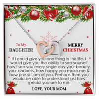 Daughter Christmas Present from Mom, Interlocking Hearts Necklace, Cubic Zirconia Heart Pendant, Polished Surgical Steel Holiday Necklace