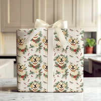 Christmas Dog Wreath Gift Wrap, Yellow Labrador Wrapping Paper, Adorable Yellow Lab Holiday Wrapping Paper, Dog Lover Christmas Wrapping Paper