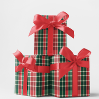 Red Green Tartan Gift Wrap, Noel Plaid Christmas Wrapping Paper, Rustic Holiday Wrapping Paper, Classic Winter Gift Wrap Paper Roll