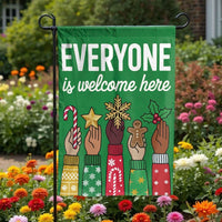 Inclusive Holiday Yard Flag, Everyone Is Welcome Here Christmas Garden Flag, Festive Winter Outdoor Flag, Seasonal Lawn Flag Present