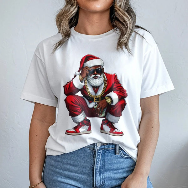 Hip Hop Christmas Graphic Tee, Black Santa T-Shirt, African American Santa Claus Shirt, Retro Urban Holiday Graphic T-Shirt P