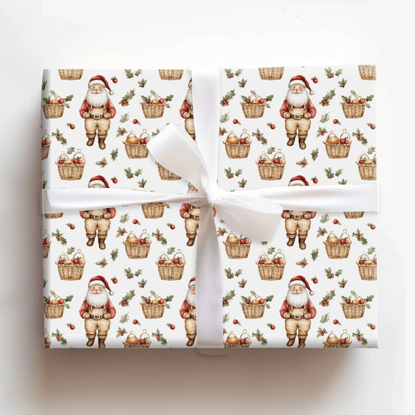 Watercolor Santa Gift Wrap, Vintage Santa Christmas Wrapping Paper, Rustic Santa Holiday Wrapping Paper, Traditional Xmas Gif