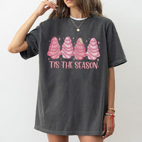 Tis the Season Cake Shirt, Christmas Tree Cake T-Shirt, Adorable Holiday Snack Graphic Tee, Pink Christmas Cake T-Shirt, Women Holiday Present