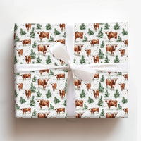 Rustic Western Christmas Gift Wrap, Longhorn Cattle Wrapping Paper, Farmhouse Pine Tree Wrapping Paper, Cow Lover Holiday Gift Wrap