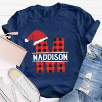 Custom Name Buffalo Plaid Holiday Graphic Tee, Personalized Plaid Christmas T-Shirt, Matching Family Xmas Shirt, Christmas Eve Present