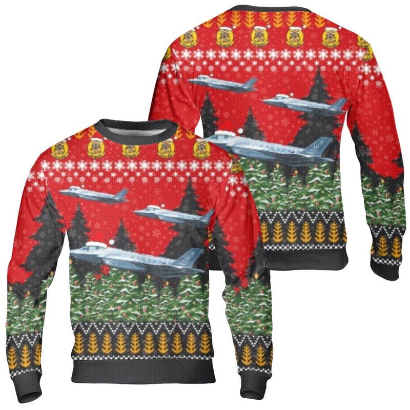 Military Aviation Christmas Sweater, F-35 Fighter Jet Ugly Christmas Sweater, Pilot Holiday Sweater, Air Force Veteran Xmas Sweatshirt Present