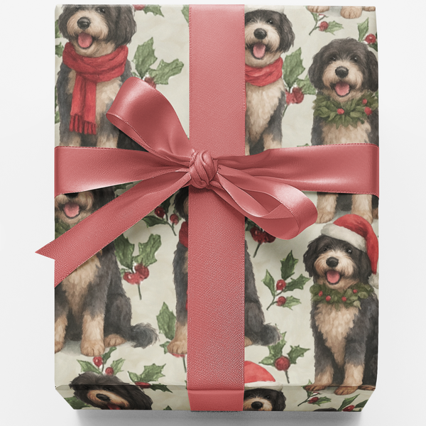 Holiday Puppy Gift Wrap, Portuguese Water Dog Wrapping Paper, Dog Lover Christmas Gift Wrapping Paper, Pet Breed Holiday Gift