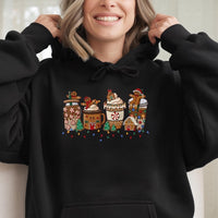 Adorable Holiday Coffee Mug Sweatshirt, Christmas Gingerbread Hoodie, Comfy Gingerbread Man Hoodie, Festive Winter Hooded Sweatshirt, Xmas Present