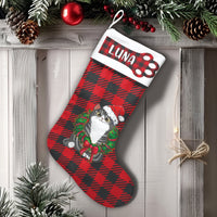 Grey Tabby Kitten Holiday Stocking, Personalized Cat Christmas Stocking, Santa Hat Wreath Pet Stocking, Custom Cat Lover Christmas Present
