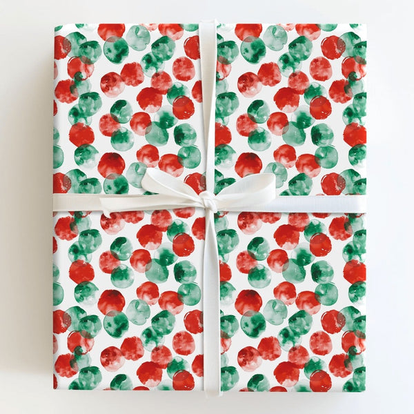 Red Green Gift Wrap, Watercolor Polka Dot Wrapping Paper, Modern Dot Wrapping Paper, Adorable Holiday Gift Wrap, Christmas Wr