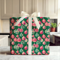 Red and Green Ornament Gift Wrap, Retro Christmas Wrapping Paper, Vintage Holiday Wrapping Paper, Disco Ball Baubles Paper Roll