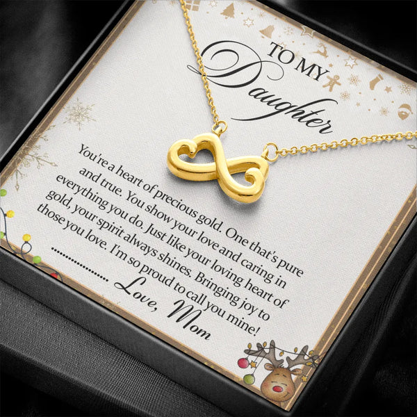 14k White Gold Pendant Necklace, To My Daughter Christmas Infinity Heart Necklace, Daughter Message Card Jewelry, Keepsake Pr