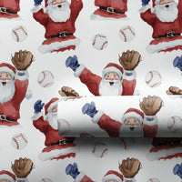 Watercolor Sports Christmas Gift Wrap, Baseball Santa Wrapping Paper, Santa Playing Ball Wrapping Paper, Holiday Baseball Fan Gift Wrap