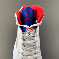 High Top Sneakers, Blue White Red Colorway, Leather Footwear, Lace Up Design, Casual Gift for Sneaker Fans
