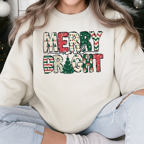 Retro Christmas Sweatshirt, Merry and Bright Sweatshirt, Vintage Christmas Holiday Crewneck, Adorable Merry and Bright Xmas S