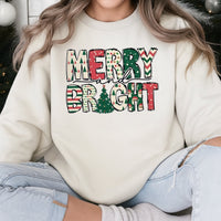Retro Christmas Sweatshirt, Merry and Bright Sweatshirt, Vintage Christmas Holiday Crewneck, Adorable Merry and Bright Xmas Sweater Present